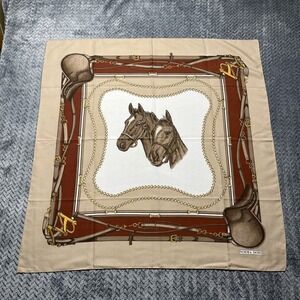 VTG‎ Norma Dori Scarf Wrap Horse Brown Tan Rust 30 inch Square Polyester